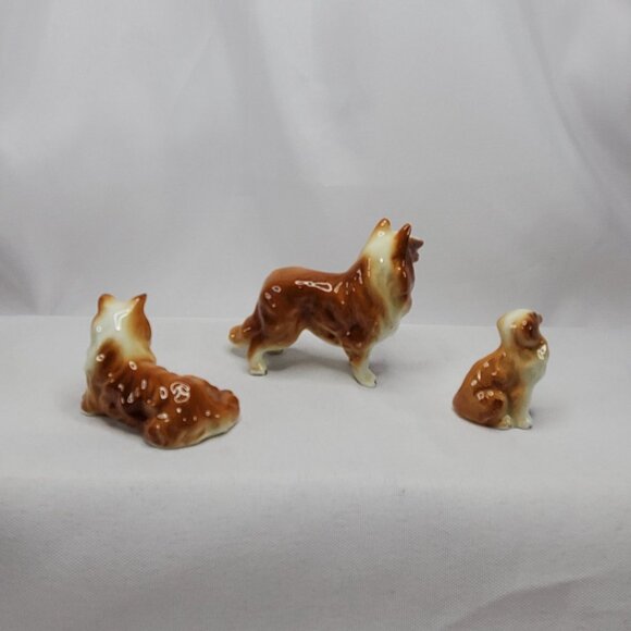 Vtg Mini Collie Dog Figurine Set Of 3 Ceramic Hand painted Collectibles **READ** - Picture 6 of 9